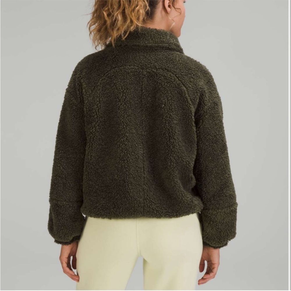Women's Olive Green Sherpa Jacket - Picture 3 of 9